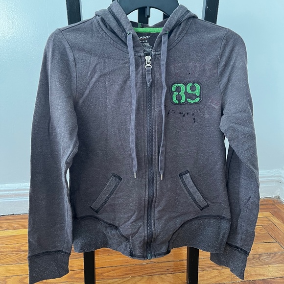 DKNY Gray Zip Up Hoodie Sz M - Picture 1 of 6